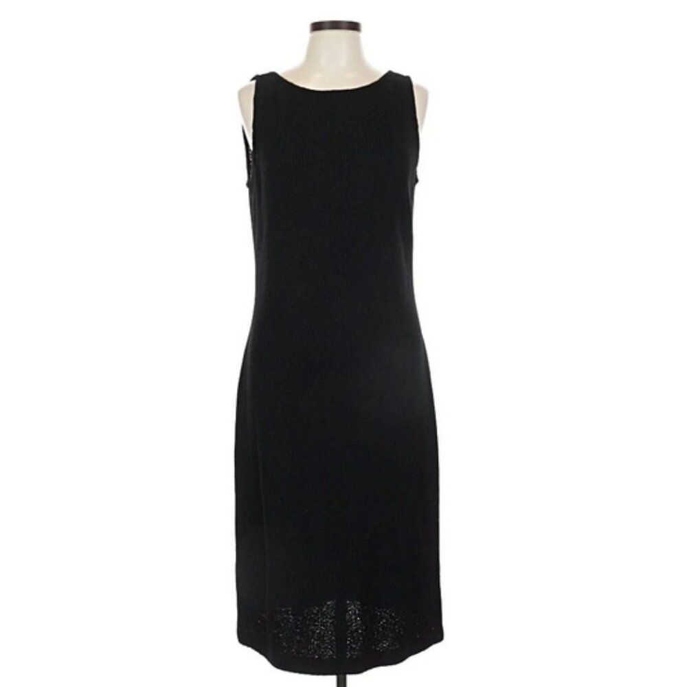🖤 St John Black Caviar Knit Tank Dress Luxe Timeless Classic Thick Weave